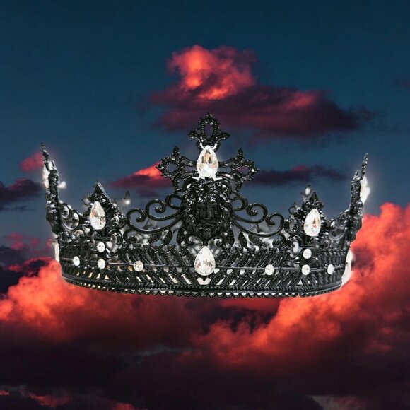 Dark Lord Headpiece, Monarch Crown, Renaissance Crown, Black Crown, Clear Stone